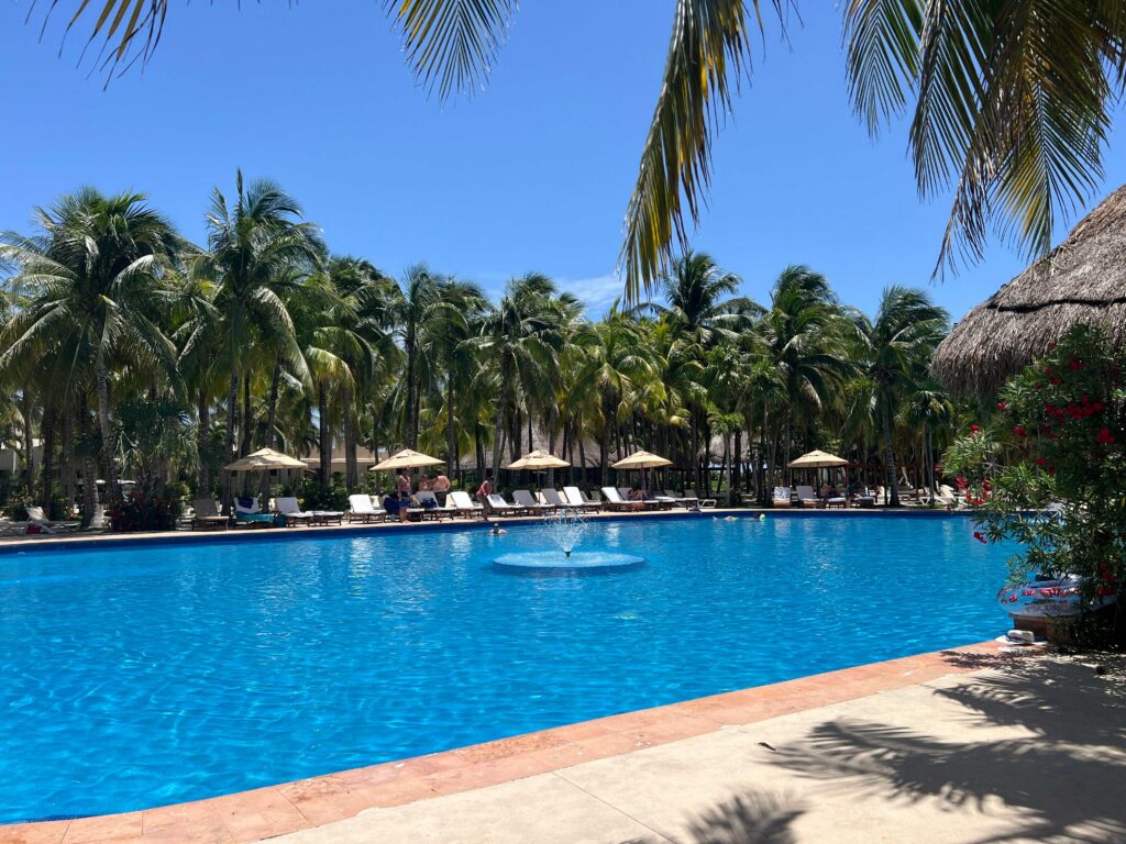 Main resort pool surrounded by palm trees at El Dorado Royale