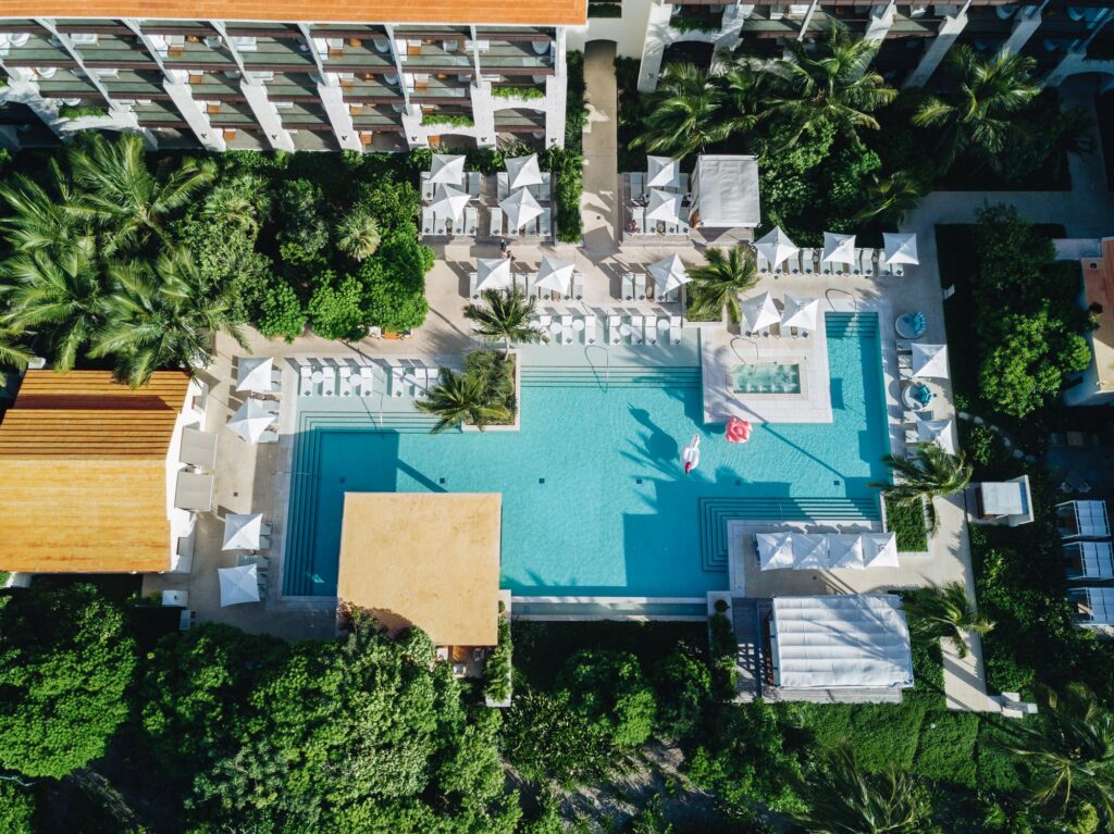 Overhead view of the pool at UNICO 20°87° at Riviera Maya, best all inclusive resorts in Mexico for honeymoon​ trips