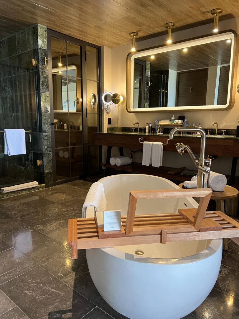 Bathroom at Atelier Playa Mujeres by Cancun, Mexico, one of the best all inclusive resorts in mexico for honeymoon​
