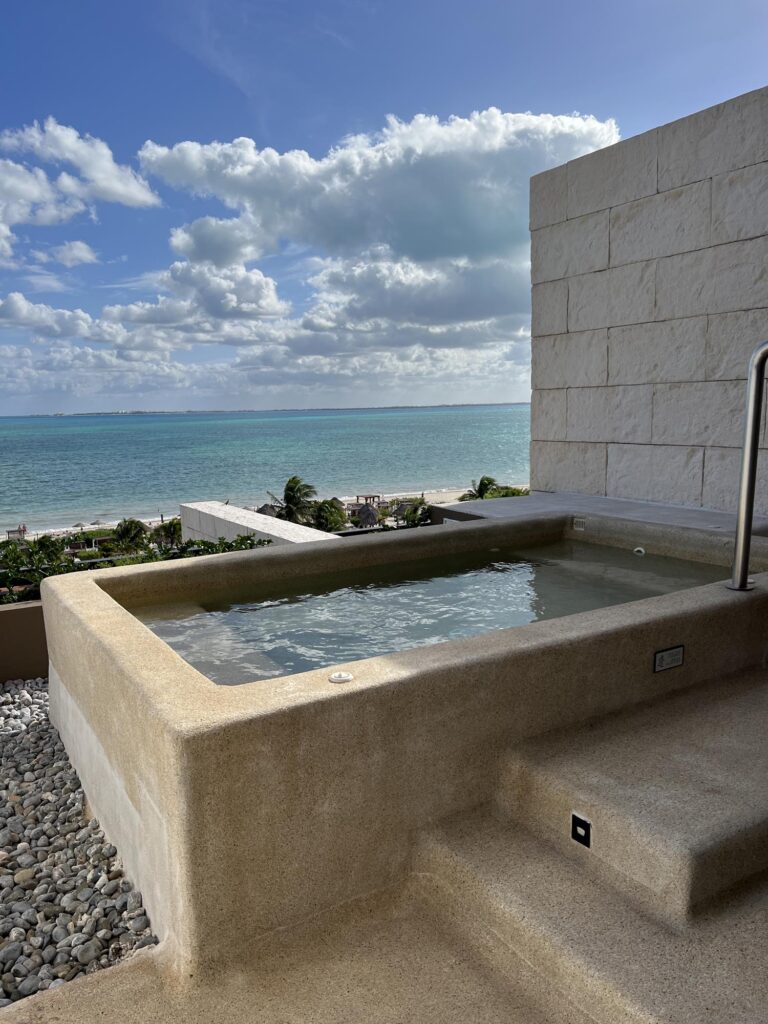 Private pool with an ocean view at Atelier Playa Mujeres Cancun, Mexico, one of the best all inclusive resorts in Mexico for honeymoon​