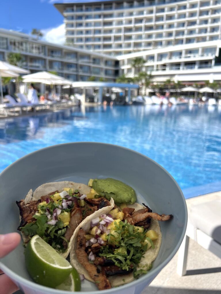 Tacos poolside at Le Blanc Spa Resort Cabo in Los Cabos, Mexico, an all inclusive honeymoon resort in mexico​