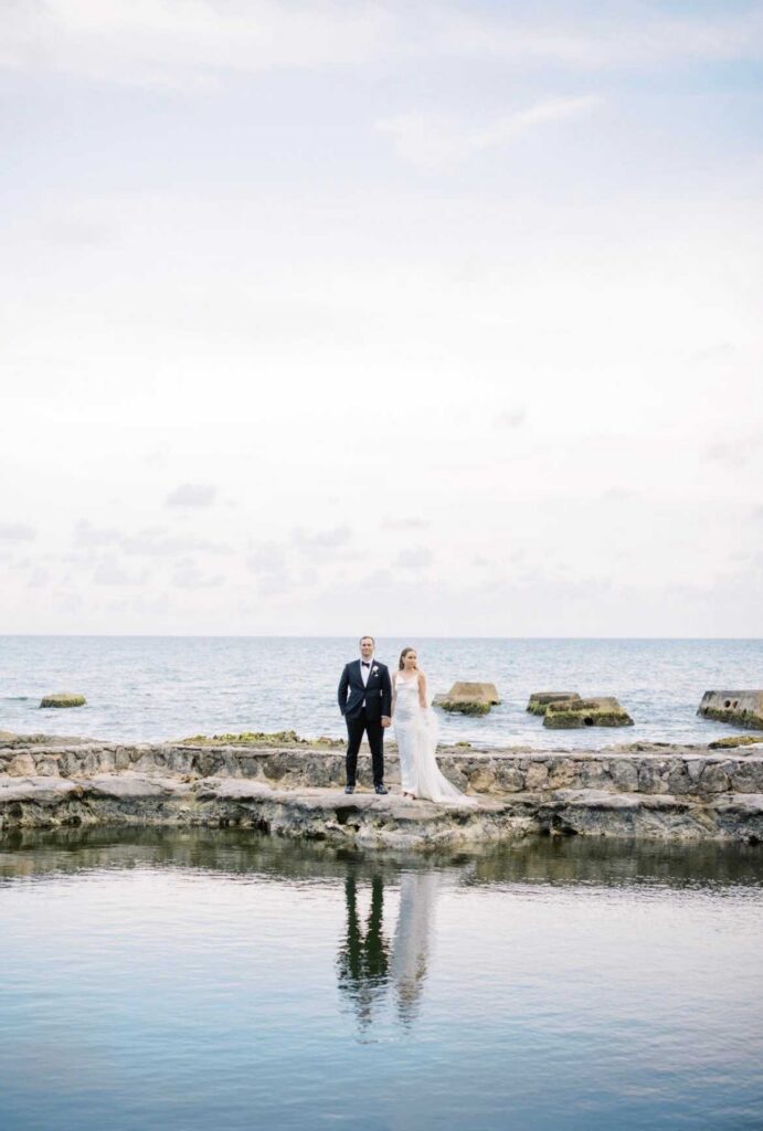 Bride and groom portraits during destination wedding in Riviera Maya